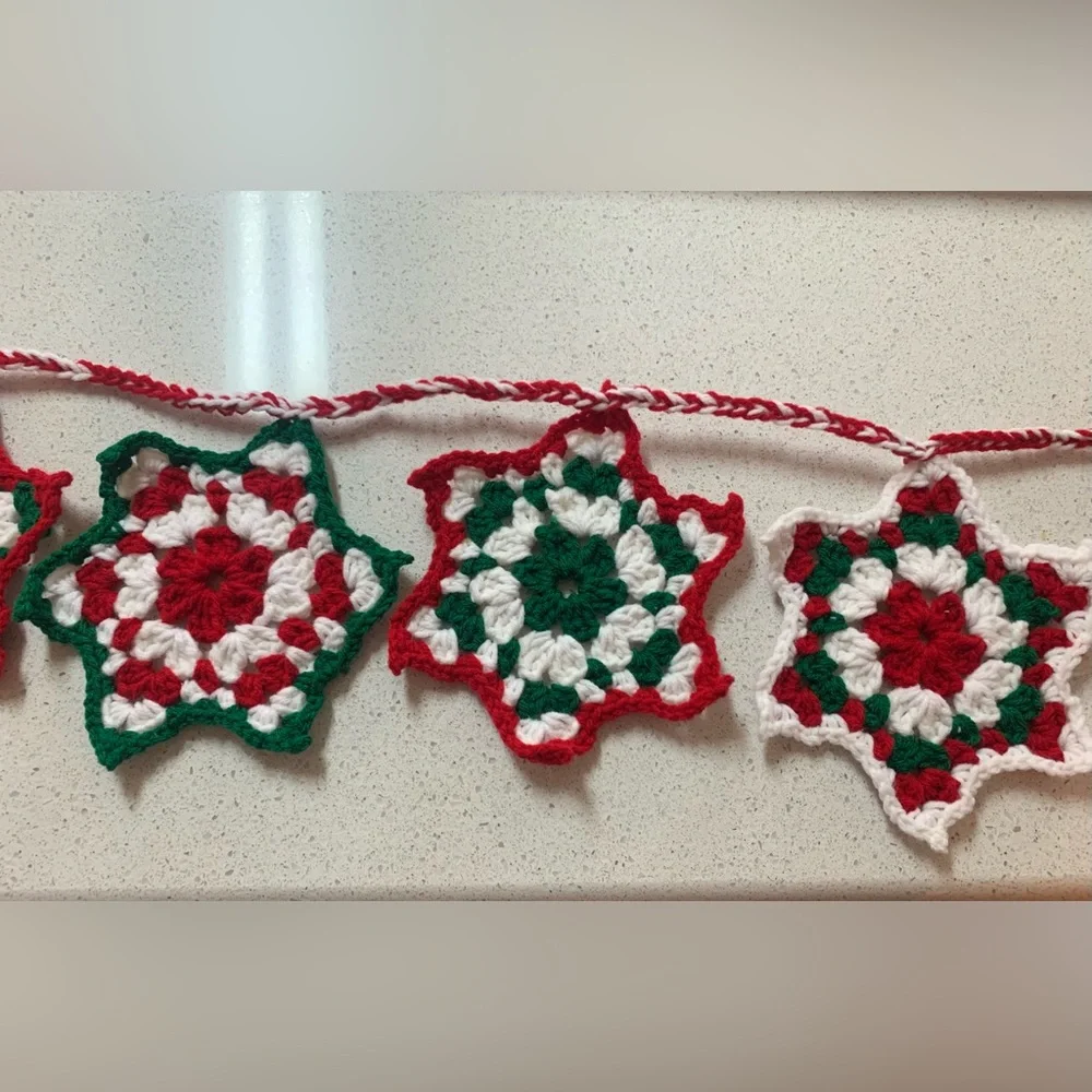 Christmas Holiday Star Garland New Handmade Crochet Seven Stars